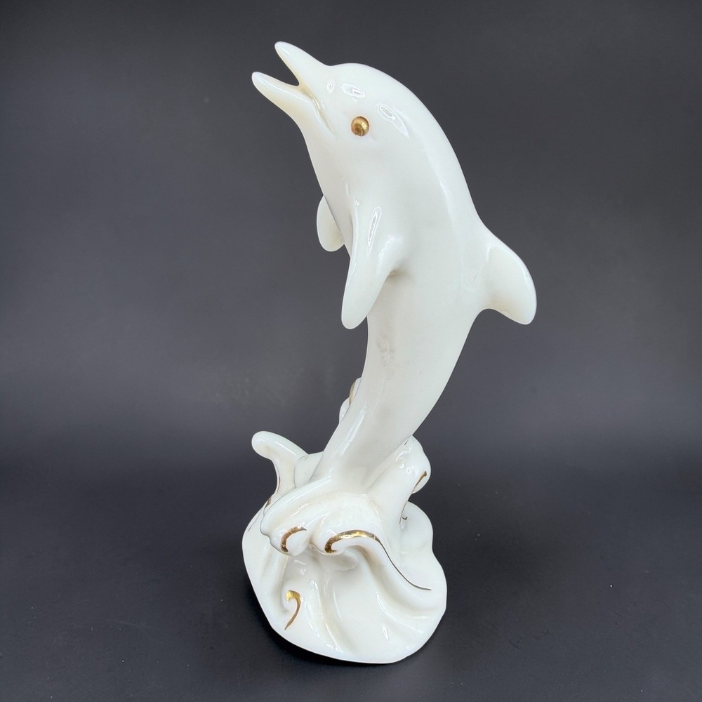 Lenox Ivory China Dolphin Figurine Gold Trim Nautical Ocean‎ Marine Life 4 Inch
